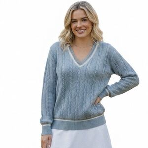 Christian Dior Vintage early 80s Silk V Neck Cable Knit Sweater Preppy Jumper M